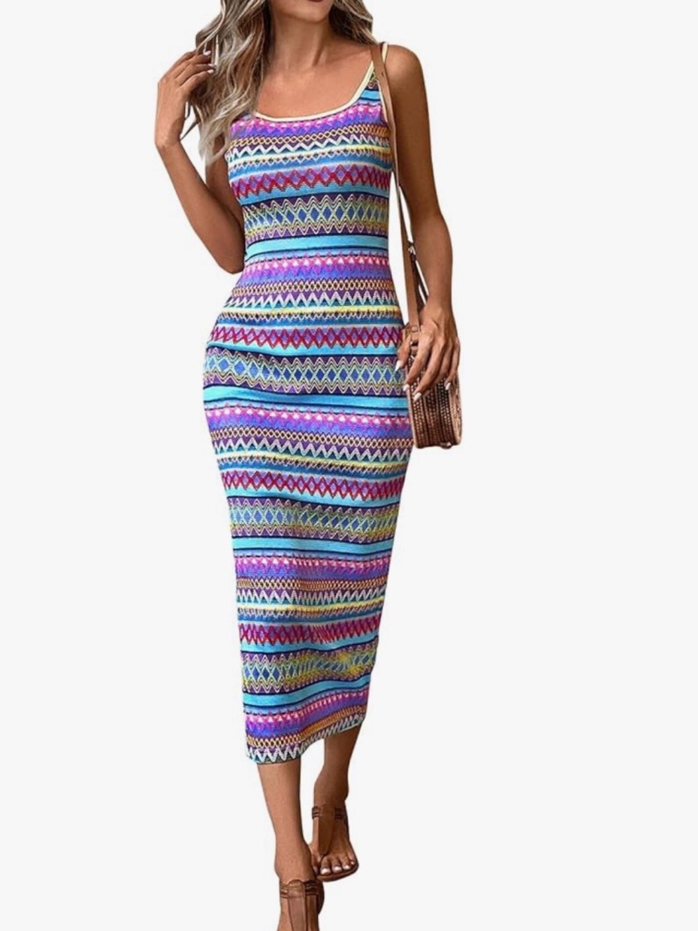 (NWT) PRETTYGARDEN Sleeveless Multicolor Striped Bodycon Maxi Dress
